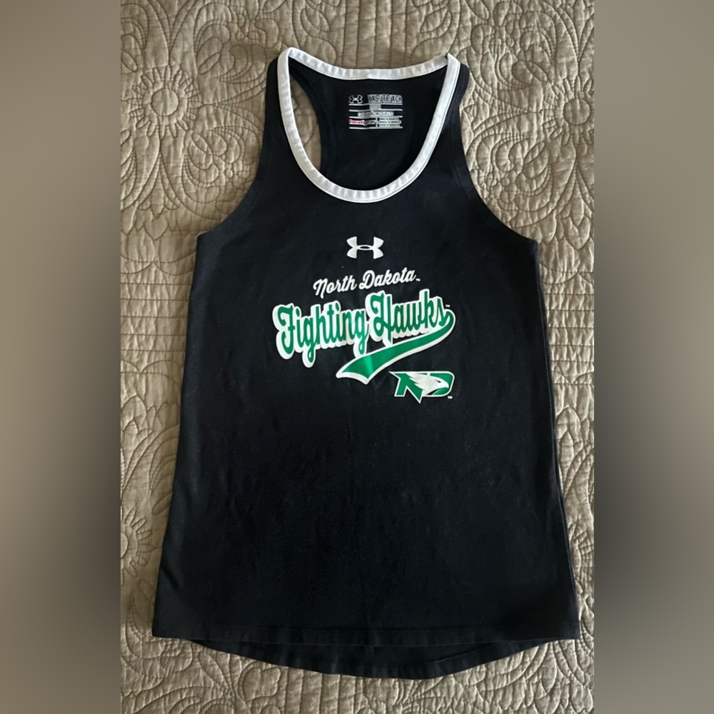 Under Armour North Dakota Fighting Hawks HeatGear RacerbackTank TopBlackYouth XS